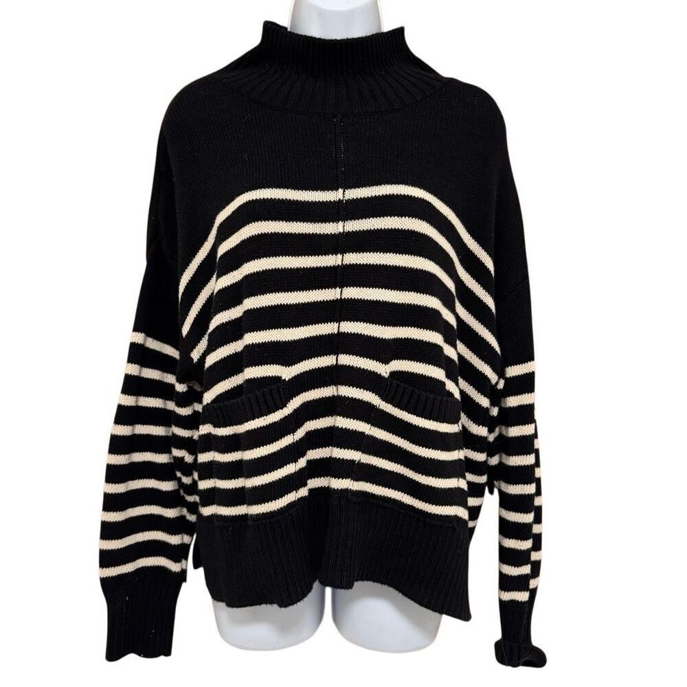 Free Assembly 100% Cotton Striped Mock Neck Oversized Sweater Medium